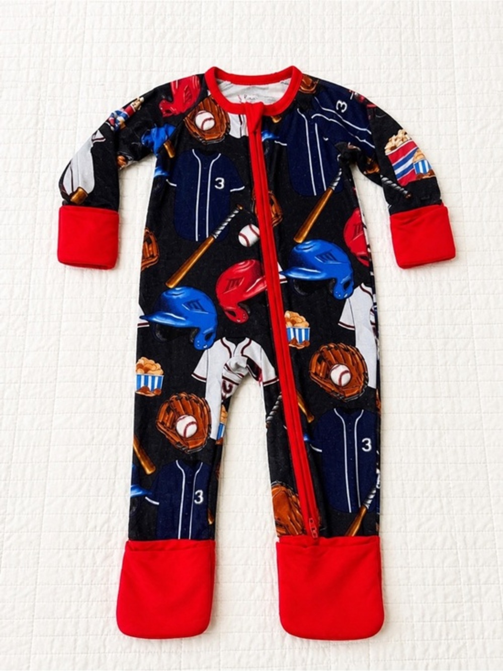 Neverland Bamboo 3-6 mo baby Baseball Theme One-Piece Pajamas